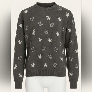Carole Fessier Paris Wool Blend Sweater Gray Dog Pattern Made in France